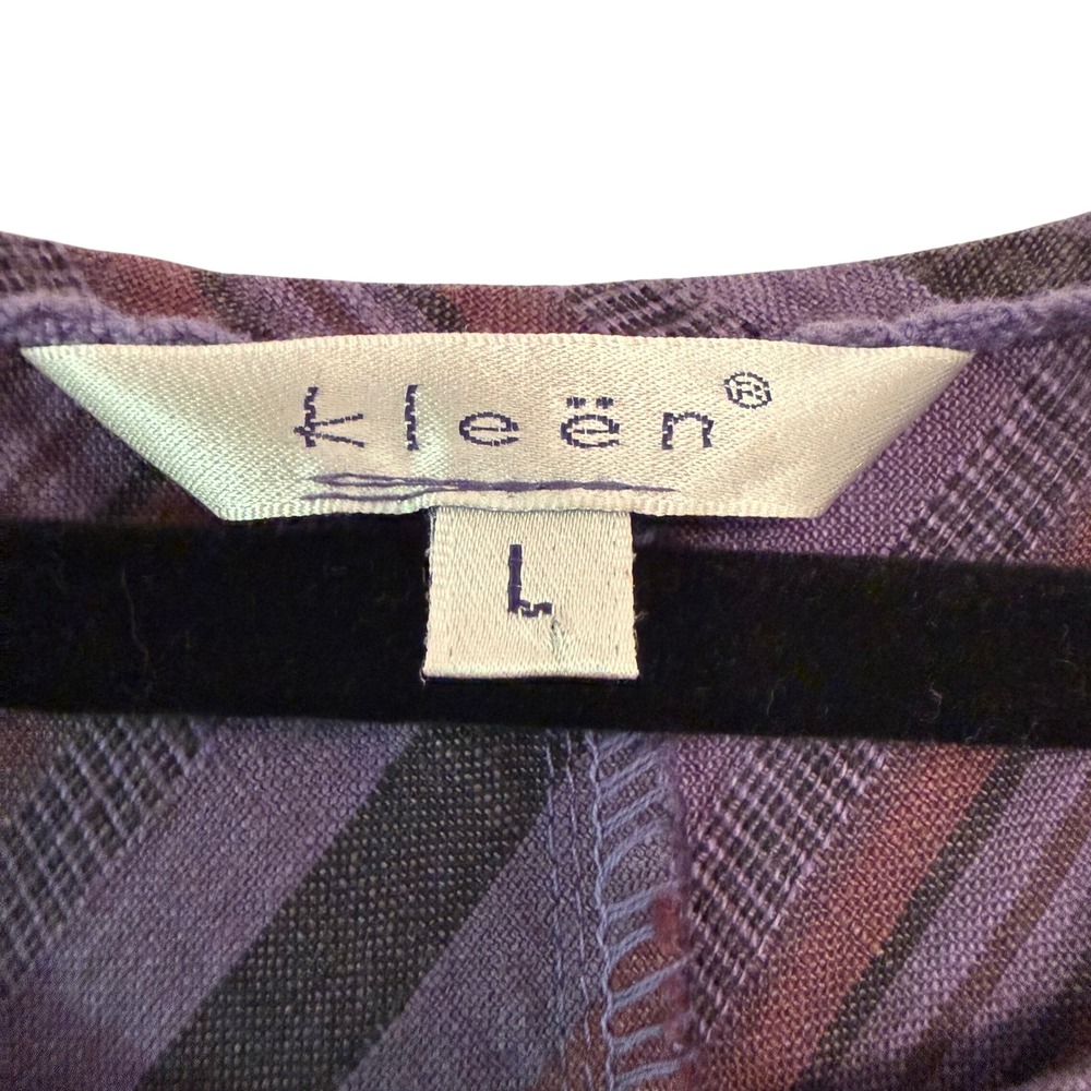 Kleen Women Purple Striped 100% Linen Asymmetrical Hem Top L Lagenlook Coastal - Picture 3 of 6